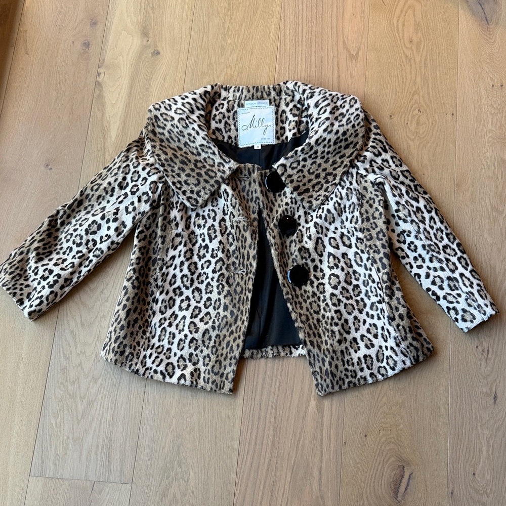Milly Leopard Print Blazer with Black Accents